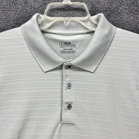 Pga Tour Polo Shirt Mens Size XXL Light Gray Stripe Golf Henley Short Sleeve - Picture 6 of 11